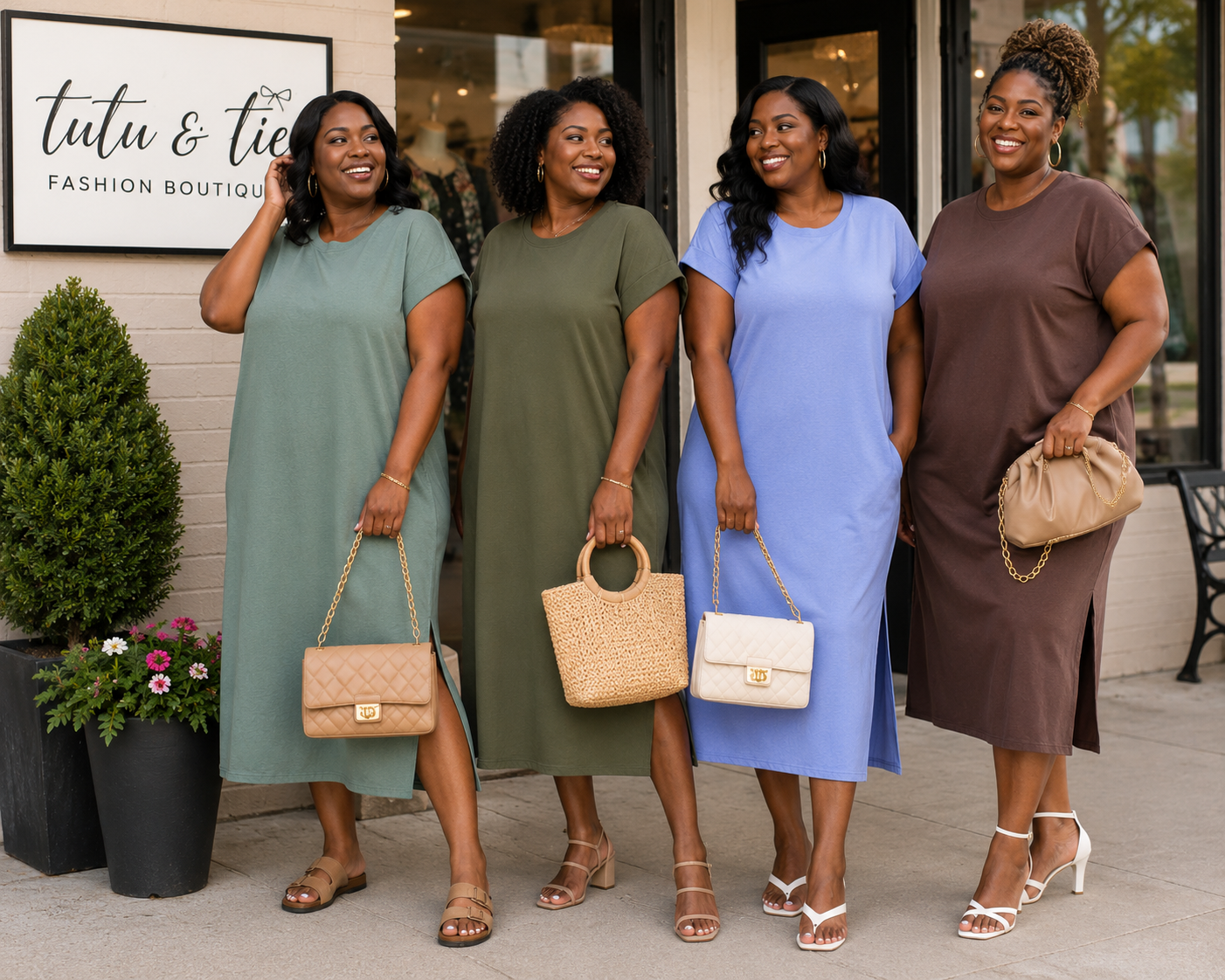 (Full figure size only) Side Slit T- Shirt Midi Dress - 4 colors available