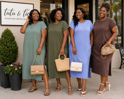 (Full figure size only) Side Slit T- Shirt Midi Dress - 4 colors available
