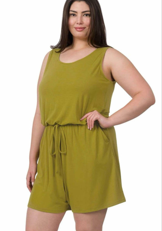 Plus Size Cool MoM Sleeveless Romper with Pockets