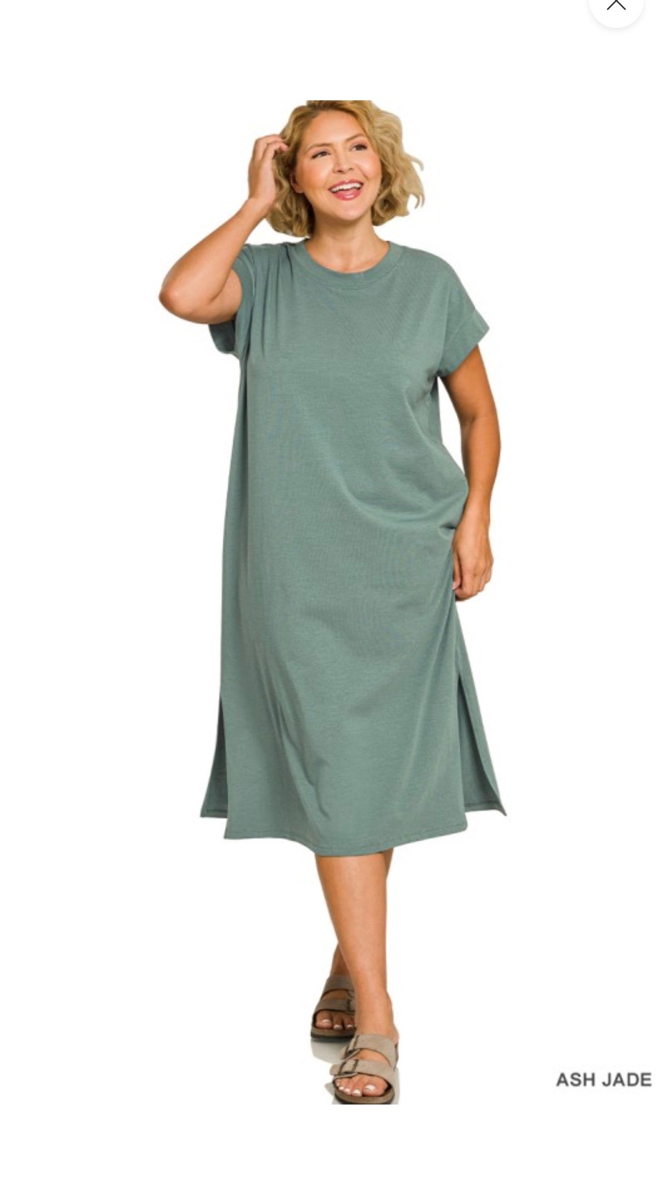(Full figure size only) Side Slit T- Shirt Midi Dress - 4 colors available