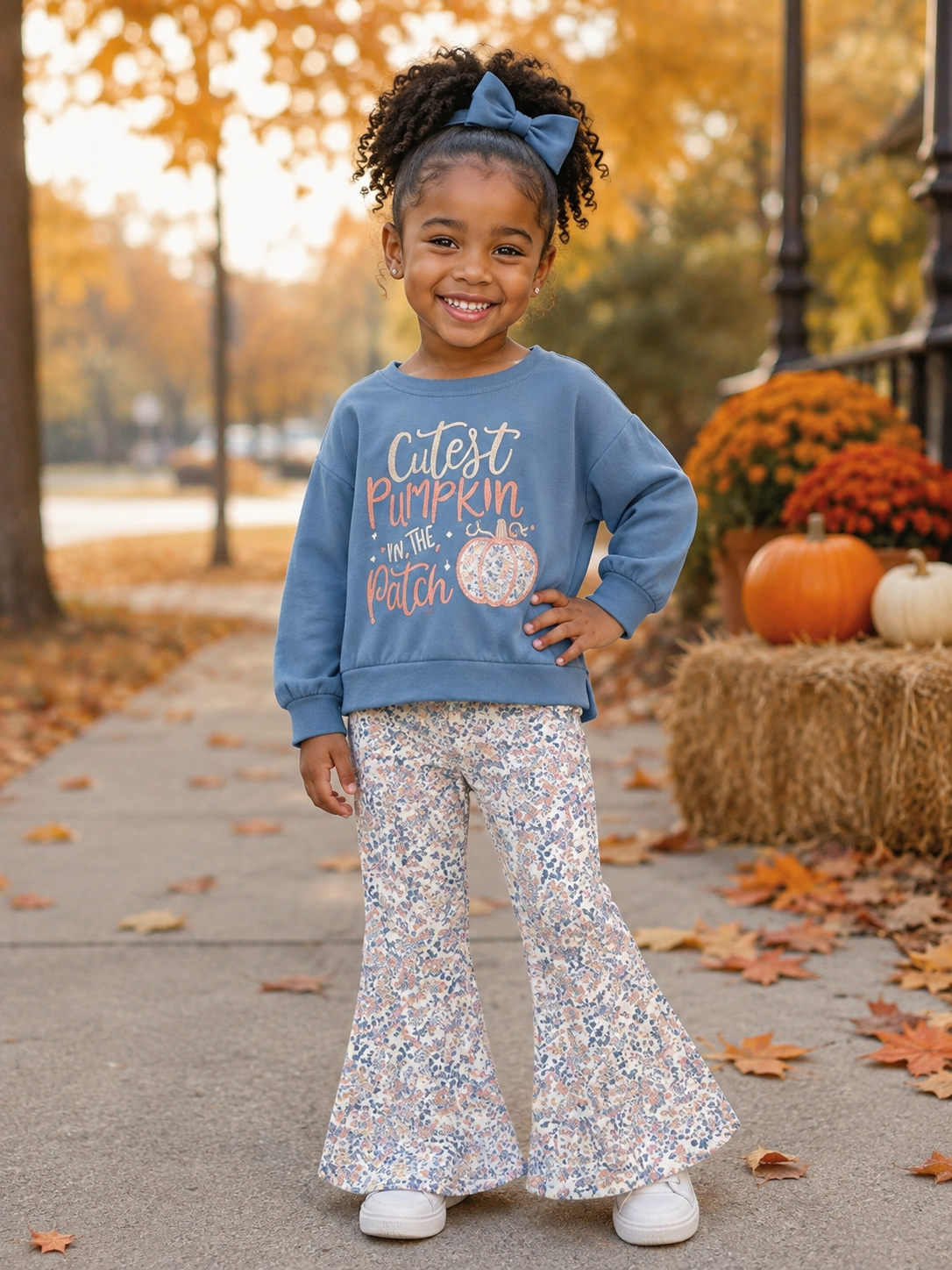 Cutest Pumpkin in the Patch Bow Back Girls Bell Bottom Set