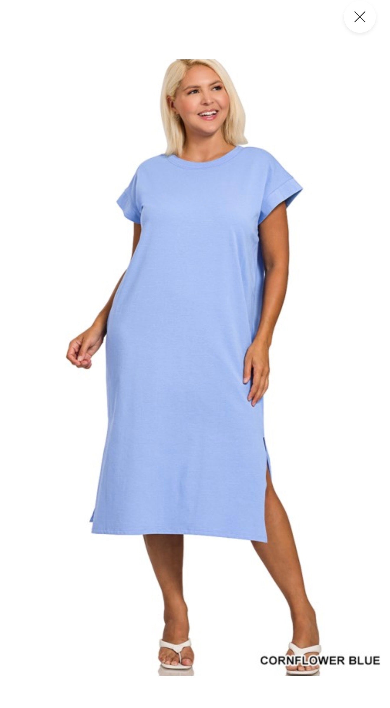(Full figure size only) Side Slit T- Shirt Midi Dress - 4 colors available