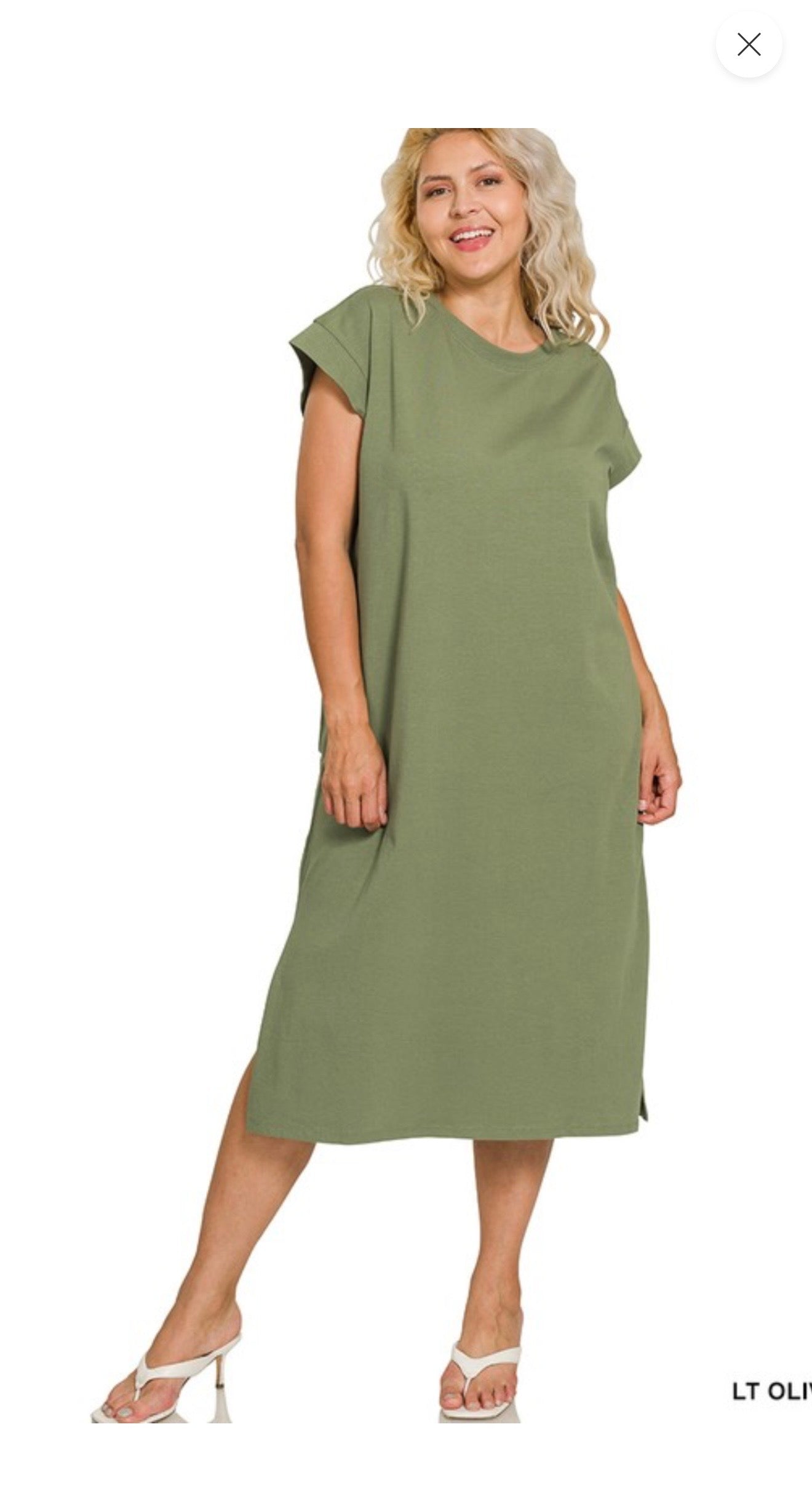 (Full figure size only) Side Slit T- Shirt Midi Dress - 4 colors available