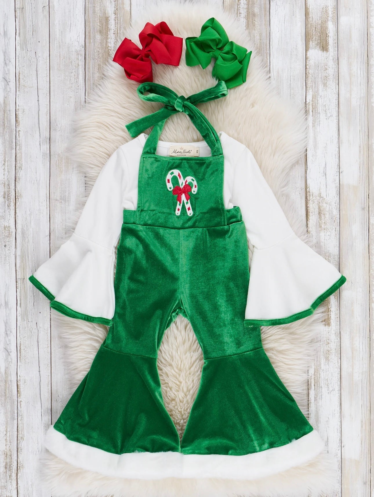 🎄Jolly Candy Velvet Bell Bottom Outfit