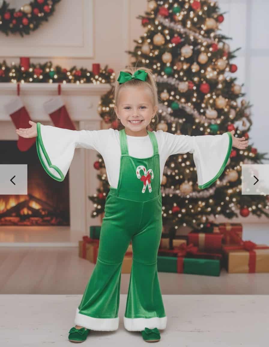 🎄Jolly Candy Velvet Bell Bottom Outfit