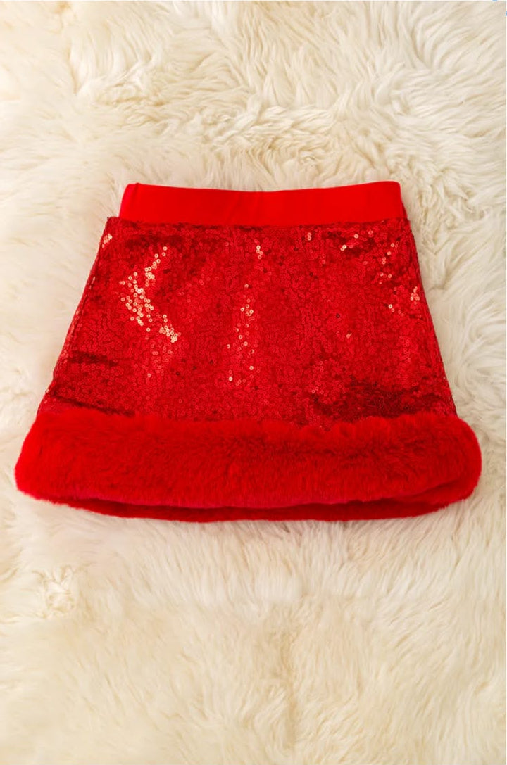 Red Sparkle Fur Skirt