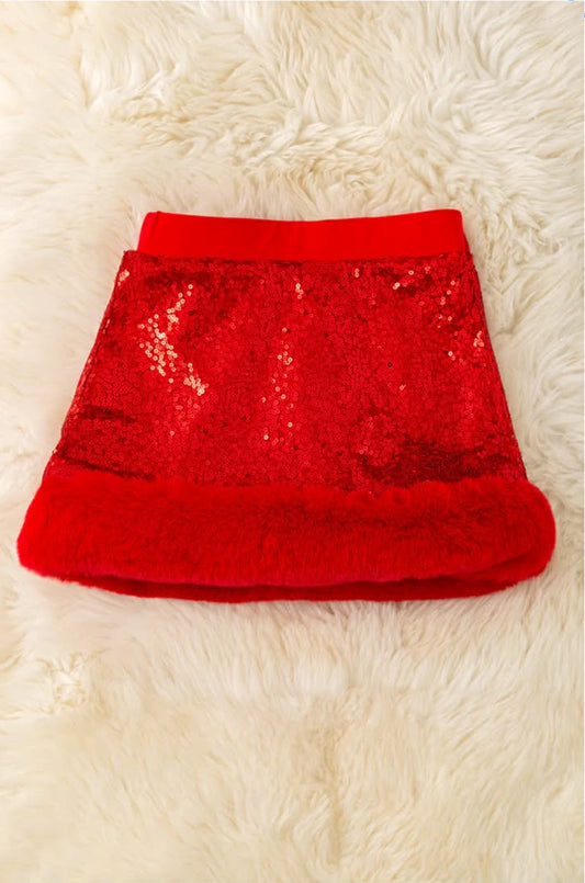 Red Sparkle Fur Skirt
