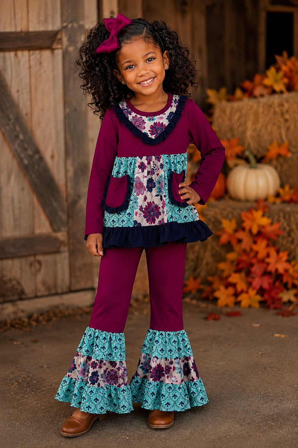 Berry Bloom Ruffle Pants Set
